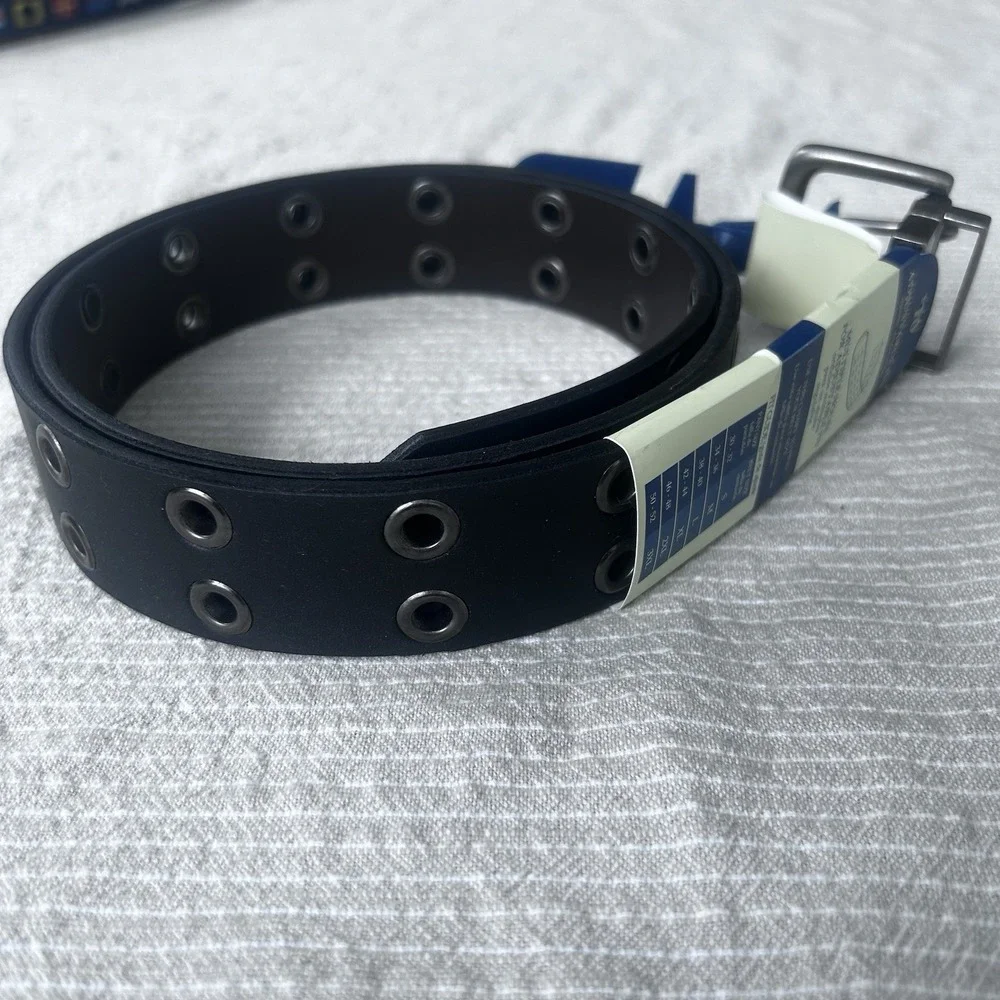 NWT Reversible Black/brown Double Grommet Leather Biker Punk Belt Size Large